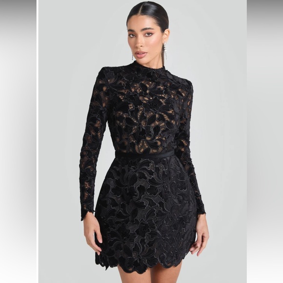 NADINE MERABI Lydia Long Sleeve Lace Overlay Cocktail Minidress - Picture 4 of 9